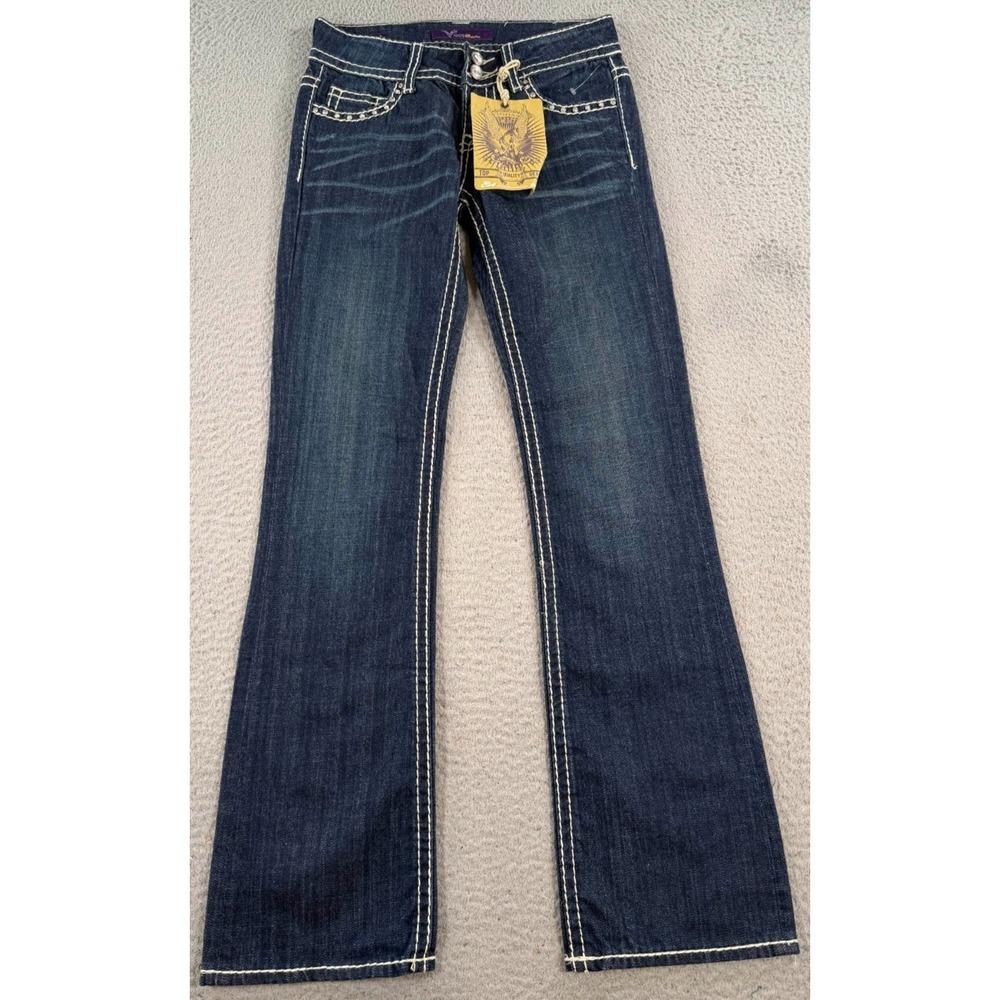 Vigoss Jeans Women 0/25 Blue Denim‎ Bootcut Fit Rhinestone Pockets NWT